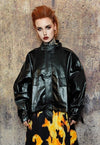 Oversize faux leather utility jacket wide biker bomber black