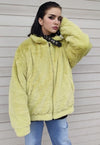 Fleece bomber jacket faux fur aviator coat in pastel green