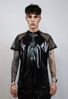 Rubber polo shirt PU grunge top transparent sleeves jumper