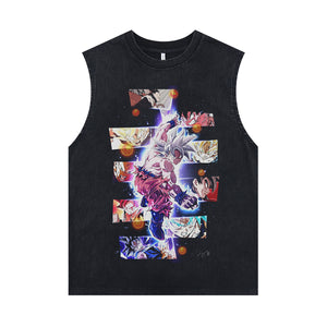 Anime heroe sleeveless t-shirt vintage Japanese vest retro Goku cartoon tank top in acid wash black