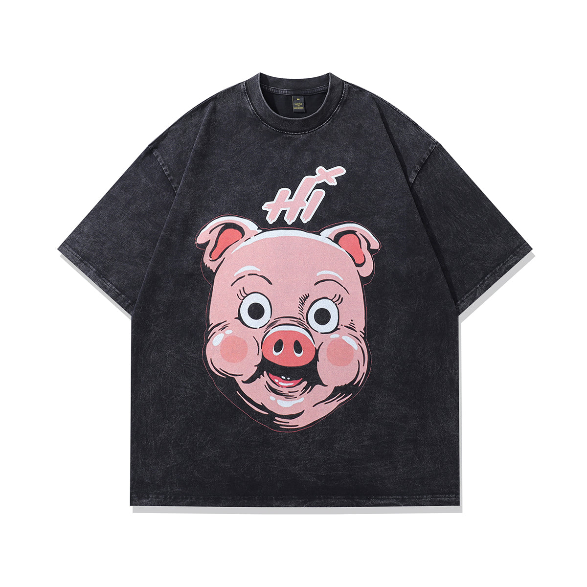 Pig t-shirt piglet print tee piggy poster top in vintage grey