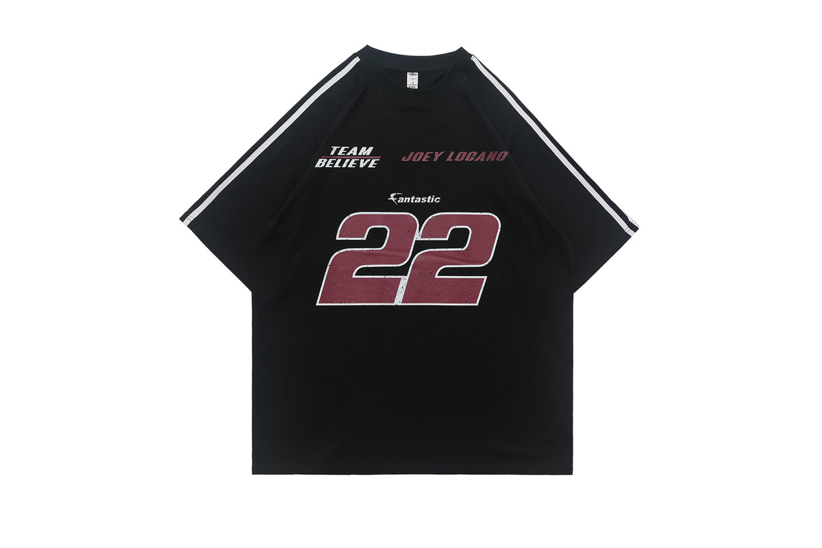 Racing t-shirt 22 number top motorsports tee in white