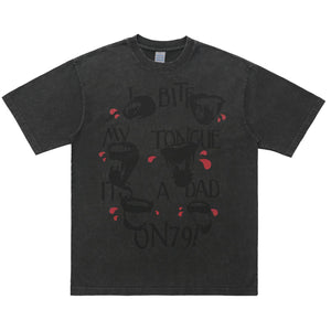 Vampire print t-shirt fang top retro creepy top black