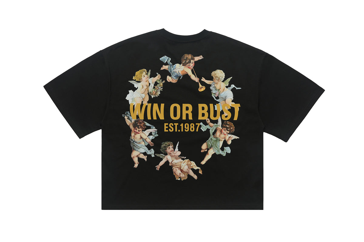 Angels print t-shirt vintage cartoon top retro pattern tee in black