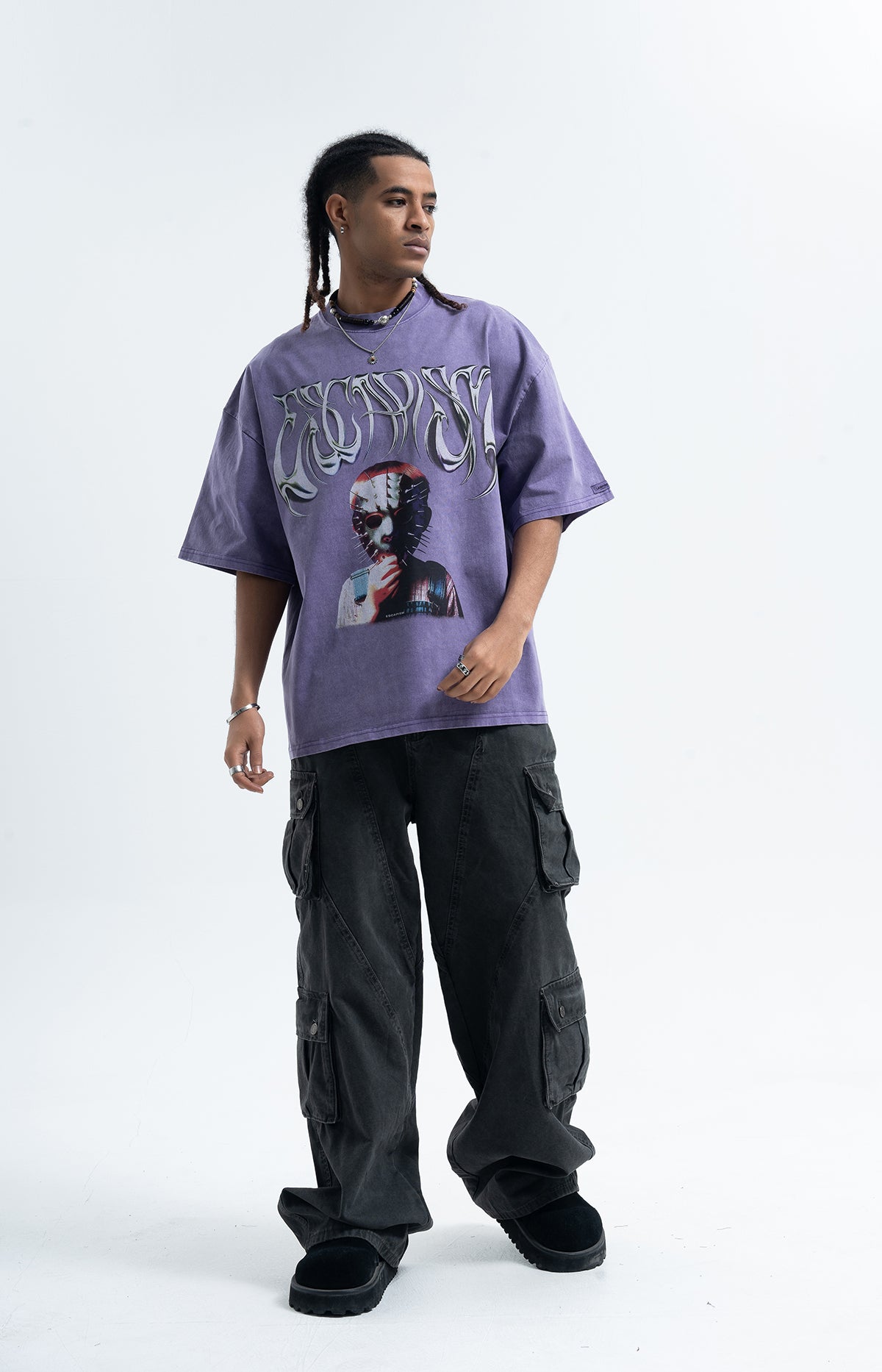 Creepy mask t-shirt scary movie top horror tee retro jumper in grey