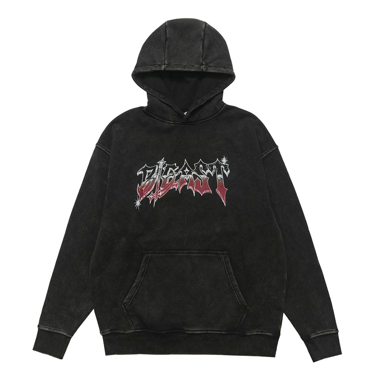 Beast slogan hoodie vintage wash pullover retro hip-hop jumper in acid grey