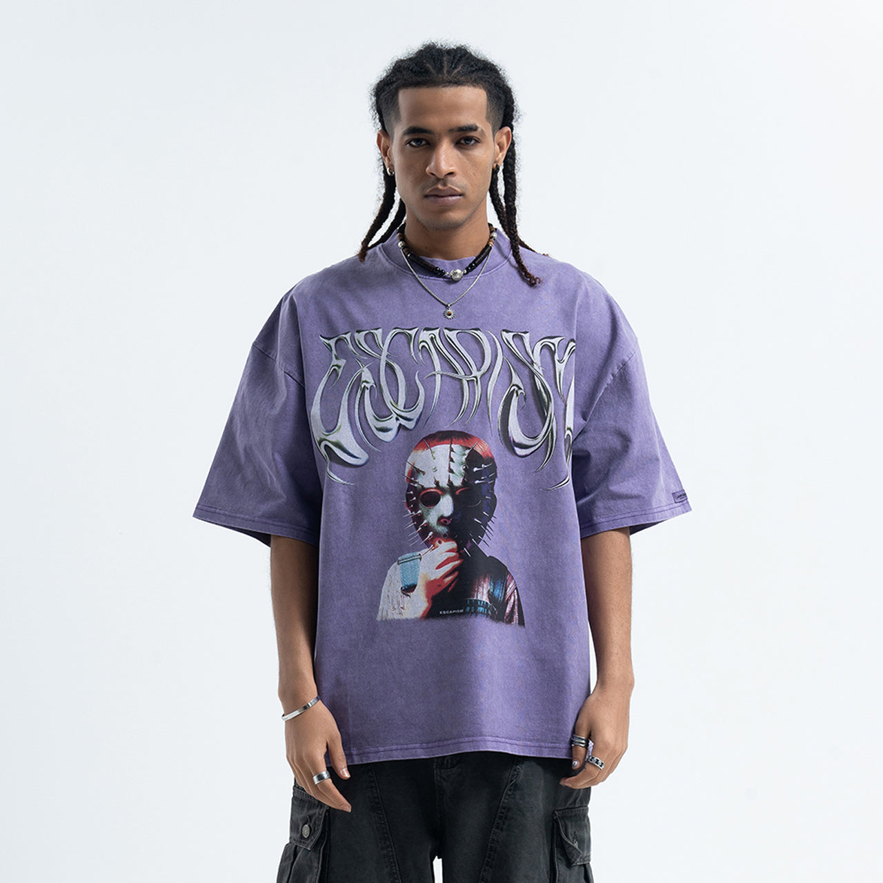 Creepy mask t-shirt scary movie top horror tee retro jumper in purple