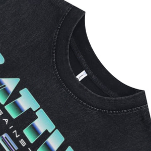 Alien monster sleeveless t-shirt creepy cartoon vest 00s retro spaceman tank top in acid wash black