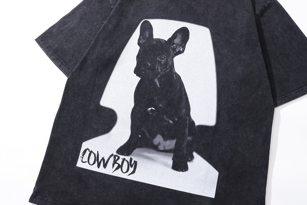 French bulldog t-shirt dog print tee retro poster top in vintage grey