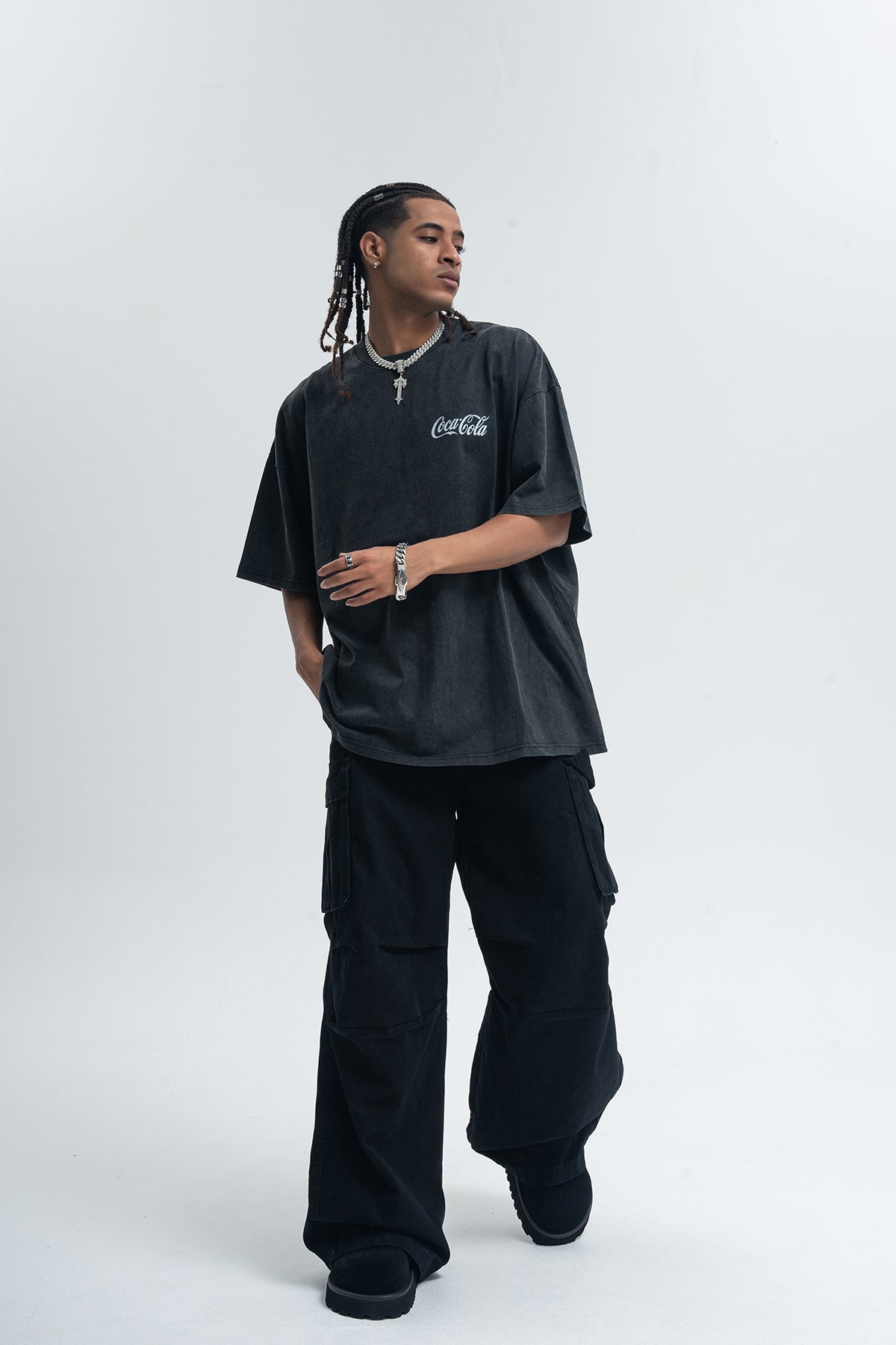 Vintage Coca Cola t-shirt retro cartoon top soft drink tee in black