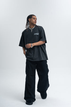 Vintage Coca Cola t-shirt retro cartoon top soft drink tee in black