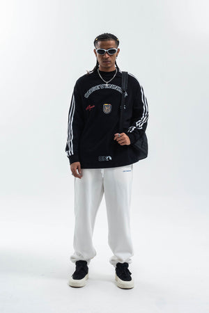 Racing top long sleeve motorsports t-shirt grunge striped jumper in black