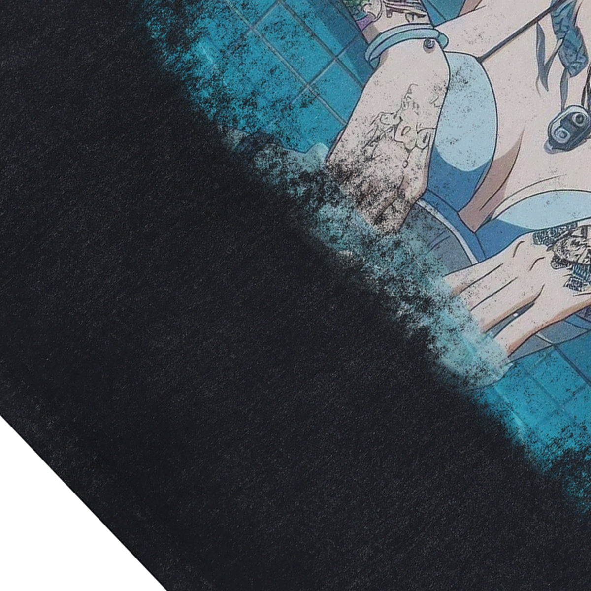 Anime girl cartoon sleeveless t-shirt Japanese surfer vest 00s retro Manga tank top in acid wash black