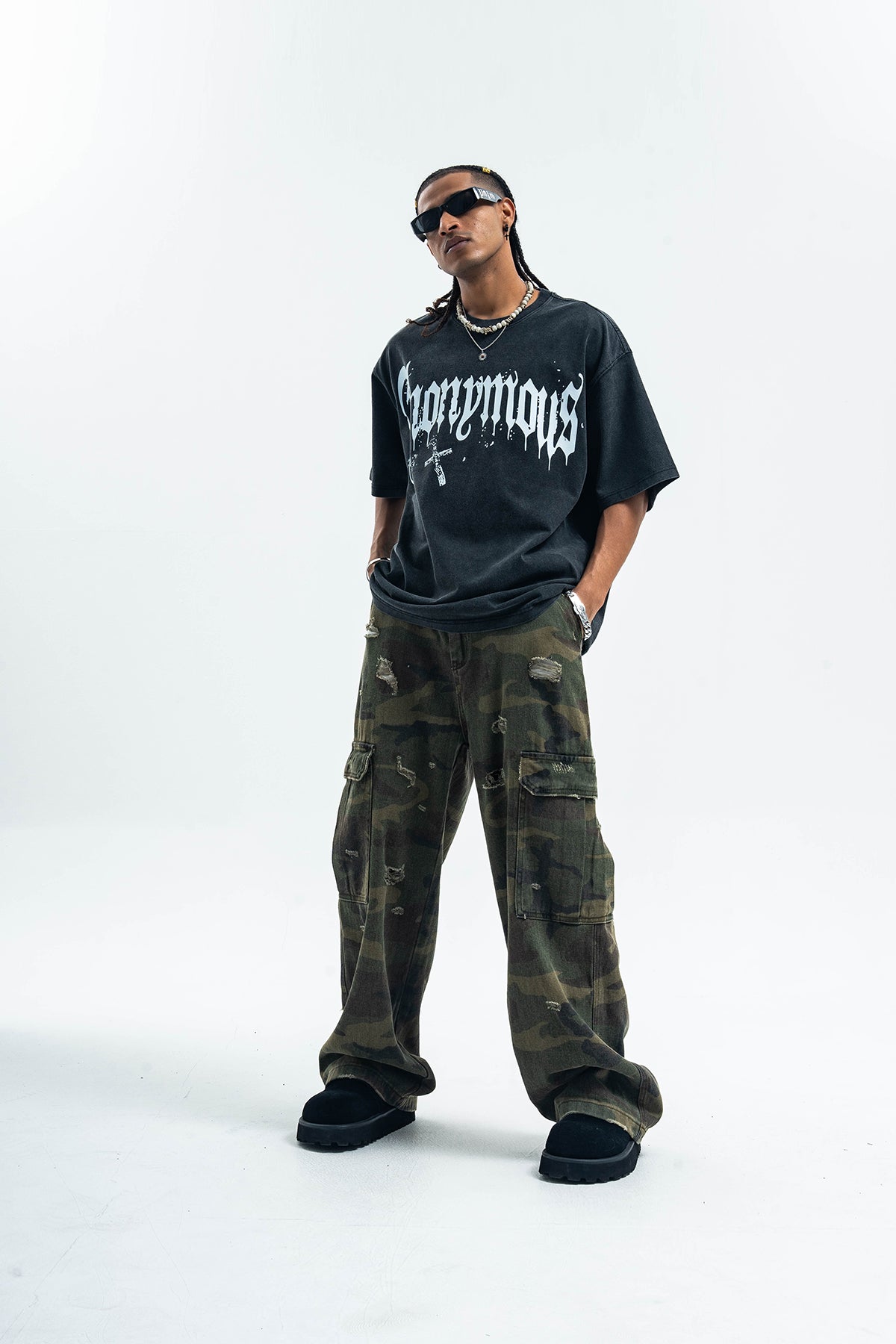 Anonymous t-shirt slogan top cross print tee in black