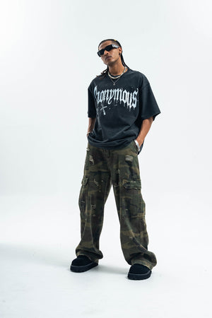 Anonymous t-shirt slogan top cross print tee in grey