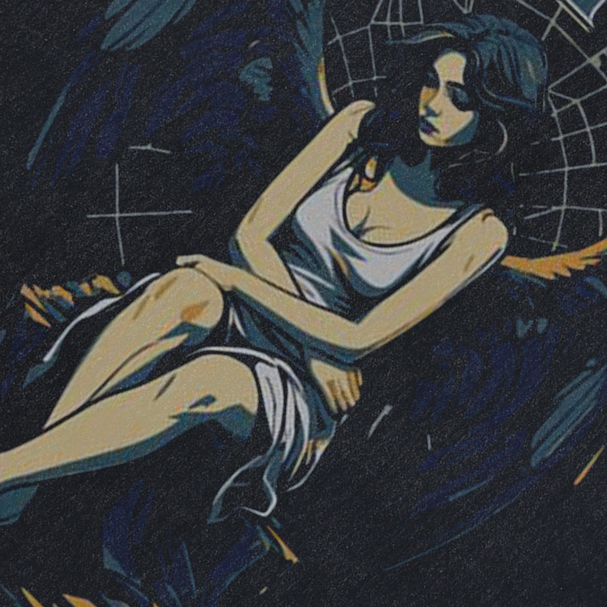 Angel print vintage sleeveless t-shirt solitude slogan surfer vest retro angel tank top in acid wash black