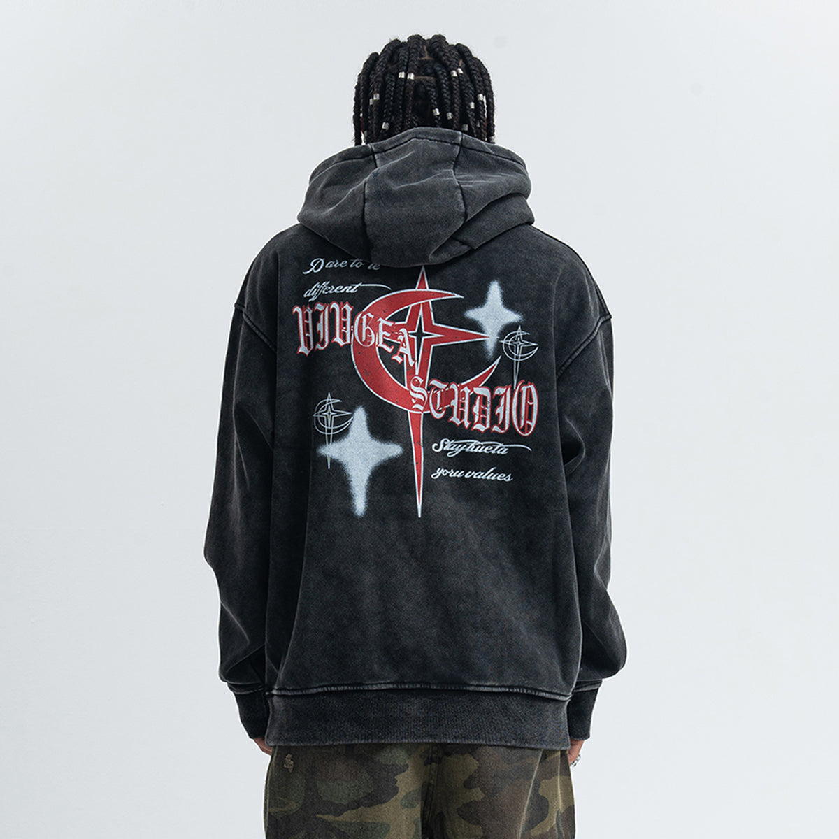 Anti war hoodie retro piece pullover grunge vintage wash jumper in acid grey