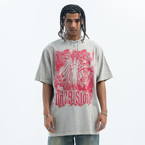 Psychedelic t-shirt Aura top Angel print tee in Brown