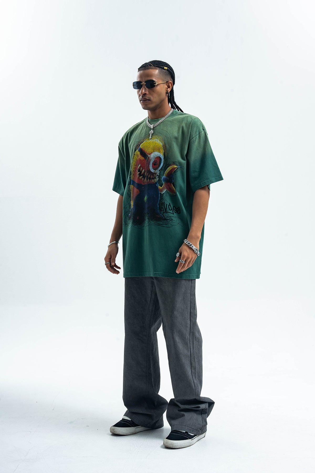 Horror cartoon t-shirt creepy anime top grunge retro tee in Green