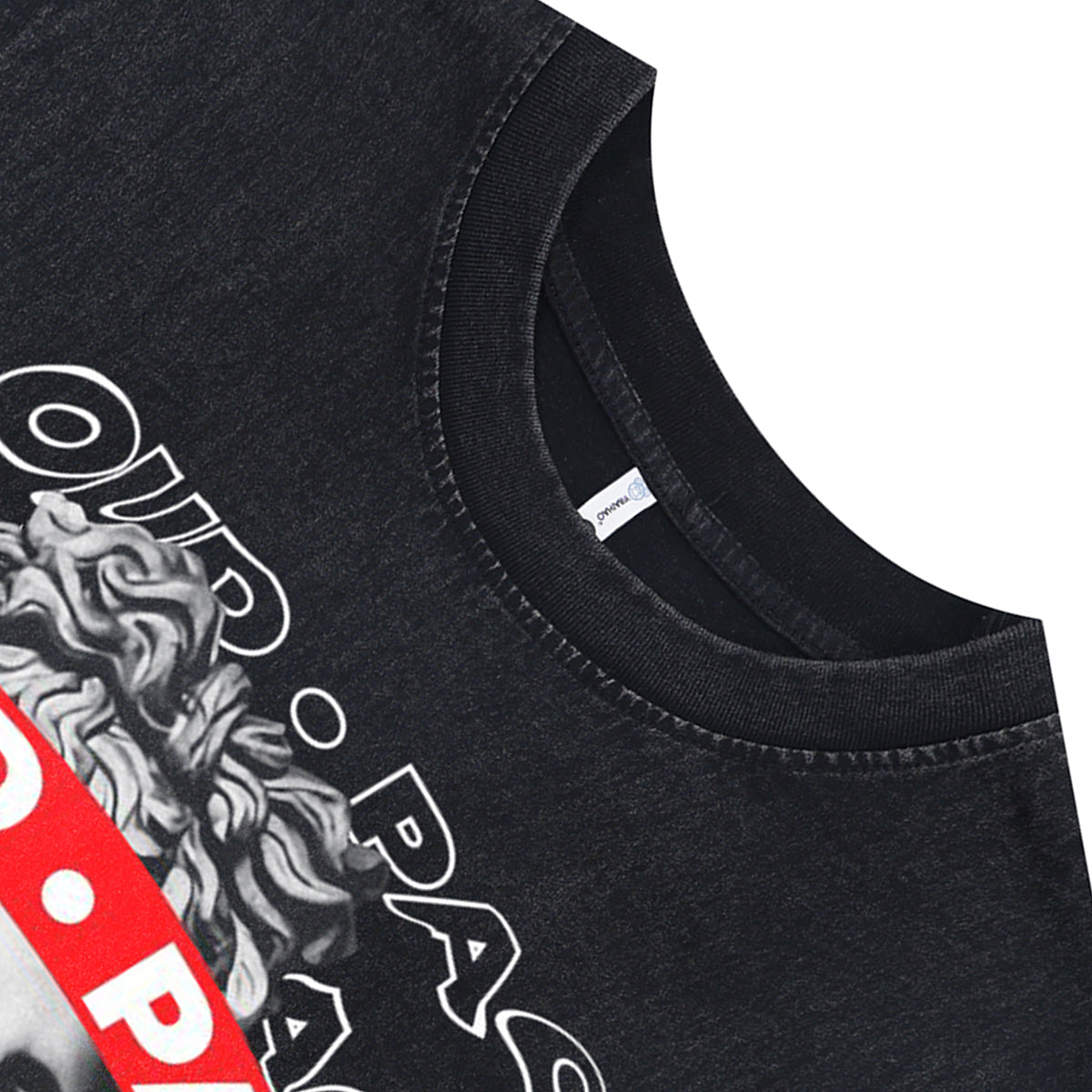 Loud slogan sleeveless t-shirt ancient cartoon surfer vest 00s pop art tank top in acid wash black