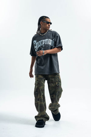 Anonymous t-shirt slogan top cross print tee in grey