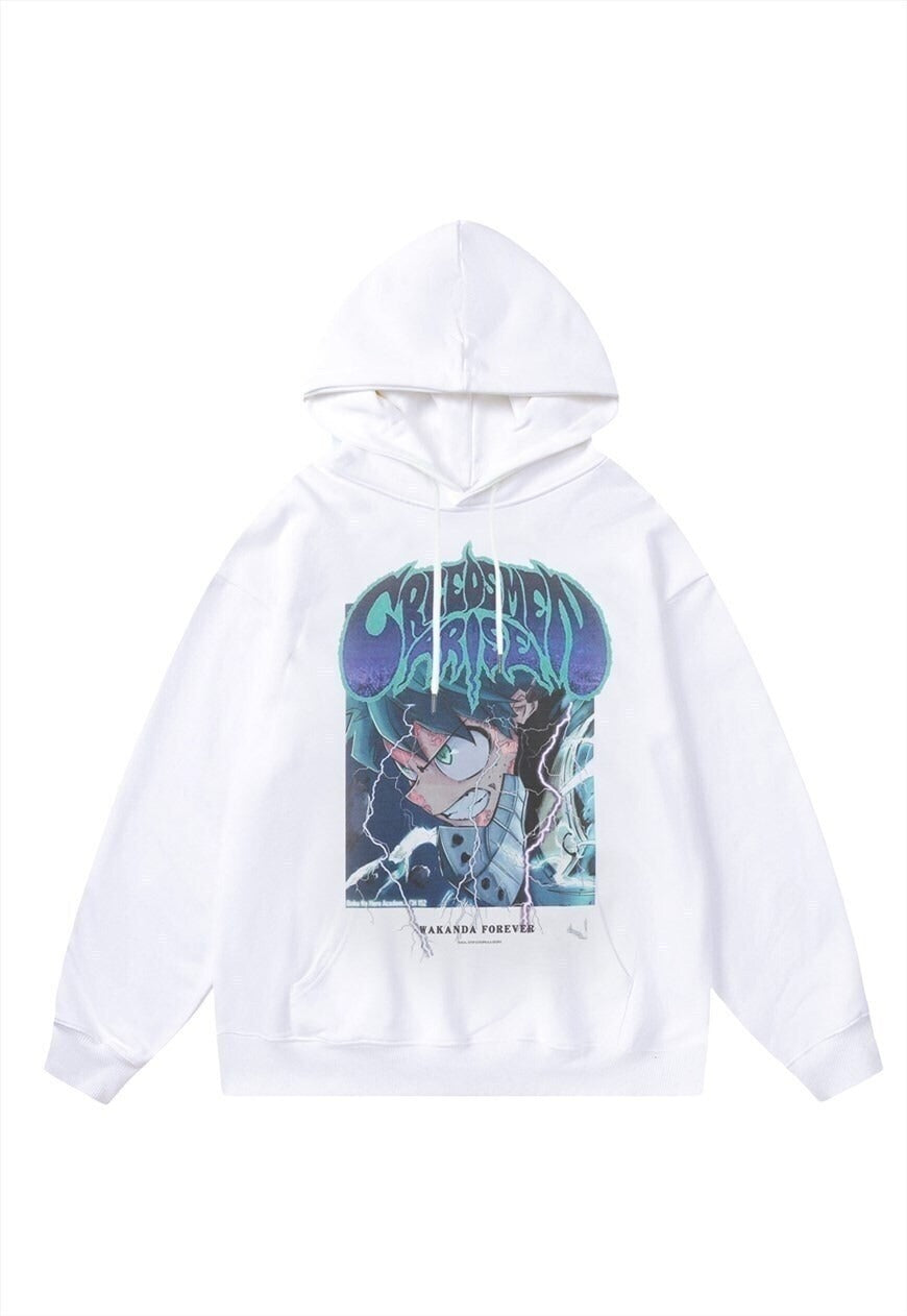 Anime hoodie Kawaii pullover premium grunge jumper in white