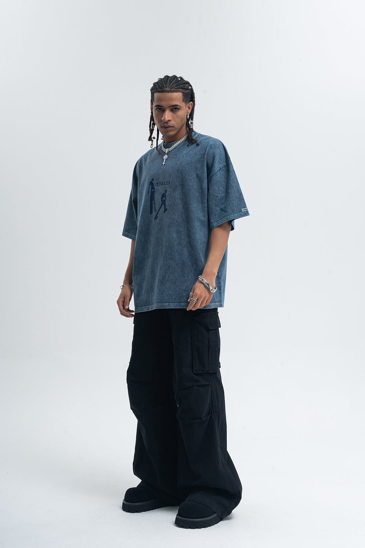 Punk print t-shirt mohawk top spiky hair tee in Purple