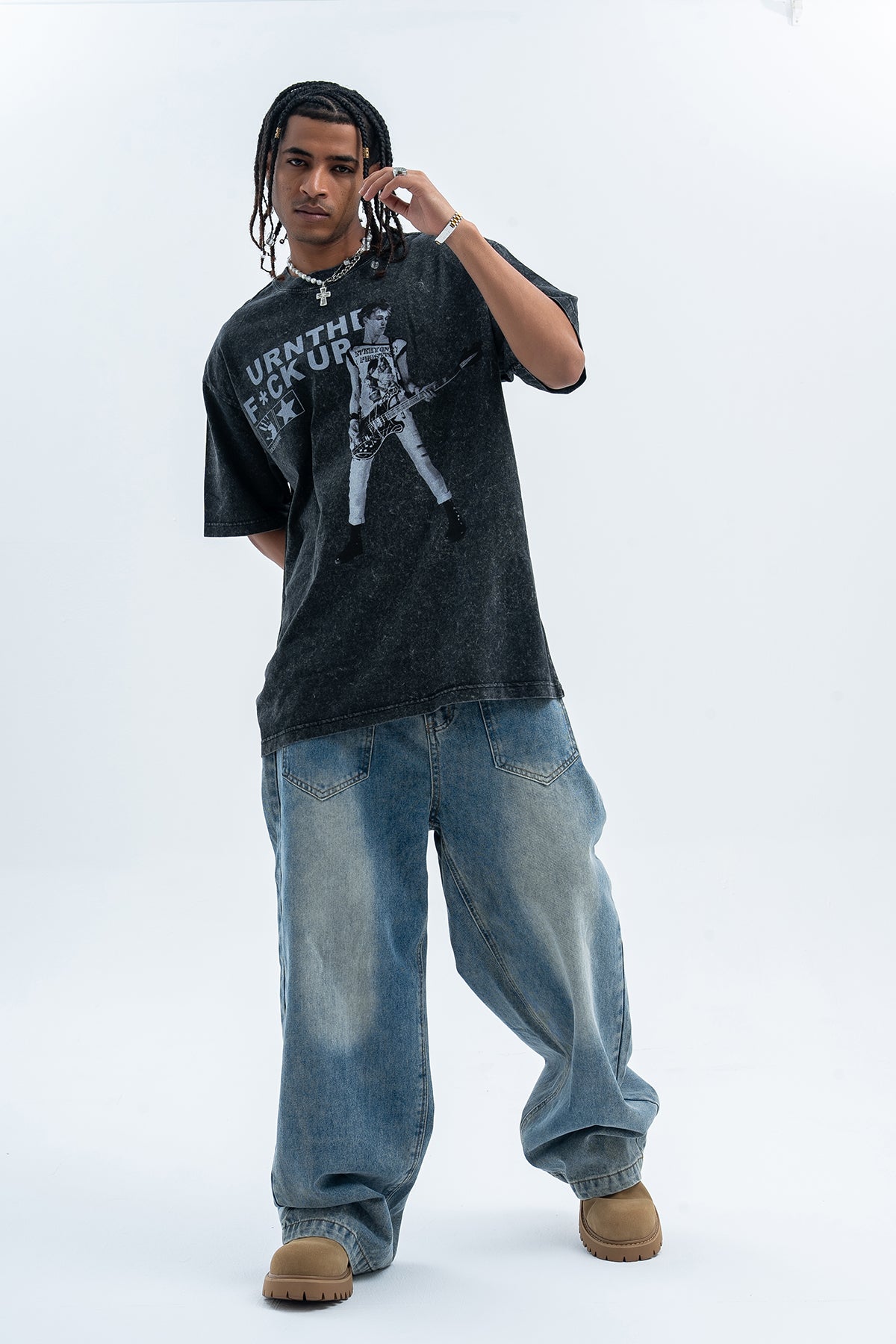 psychedelic t-shirt creepy sculpture top grunge painting tee in Grey