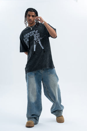 psychedelic t-shirt creepy sculpture top grunge painting tee in Grey