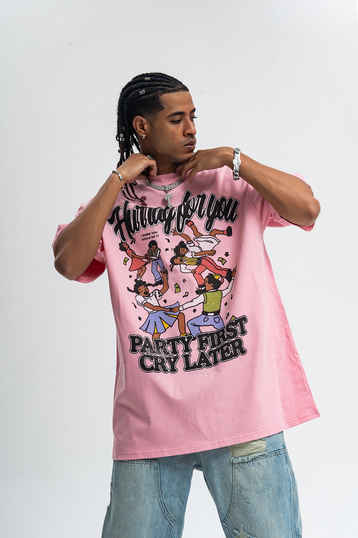 Party slogan t-shirt retro cartoon top 90s tee in black