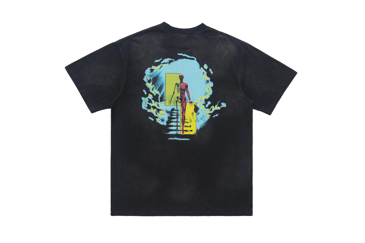 Creepy skeleton t-shirt bones cartoon top scary skull tee in black