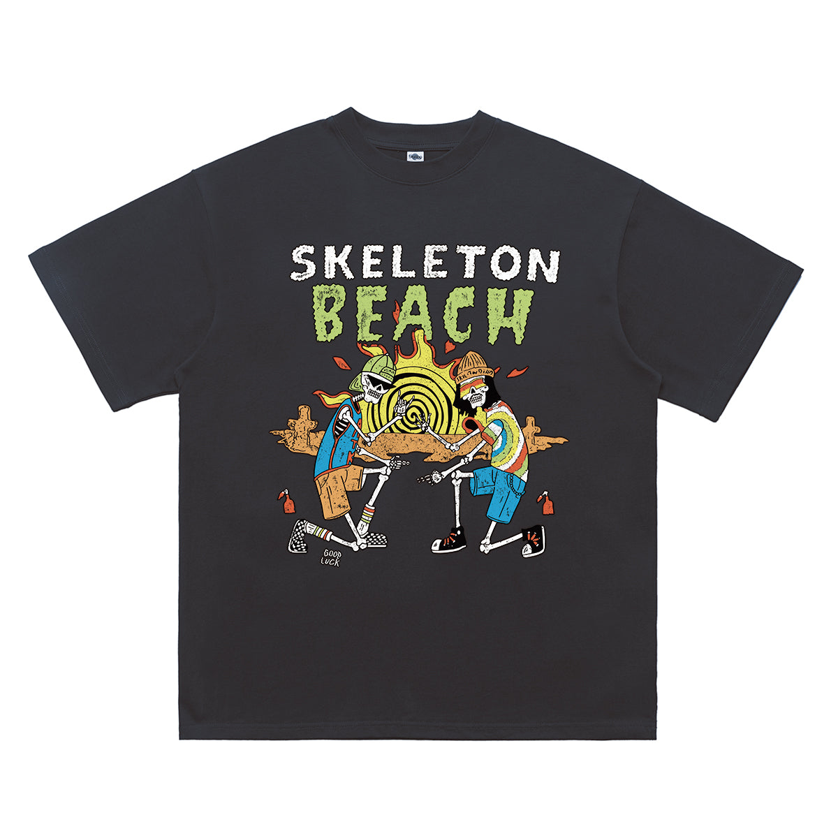 Skeleton t-shirt retro skater tee beach slogan top in white