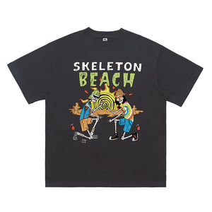 Skeleton t-shirt retro skater tee beach slogan top in white