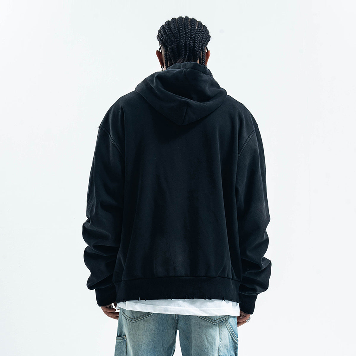 Retro hip-hop hoodie gorpcore pullover grunge rapper jumper gangster top in black