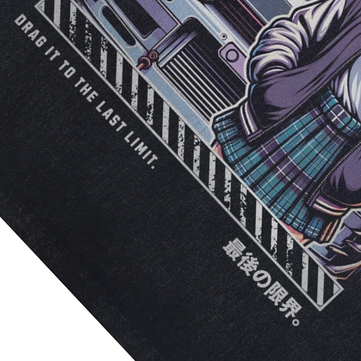 Japanese cartoon sleeveless t-shirt retro anime surfer vest racing car tank top in acid wash black