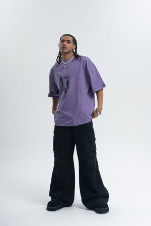 Punk print t-shirt mohawk top spiky hair tee in Purple