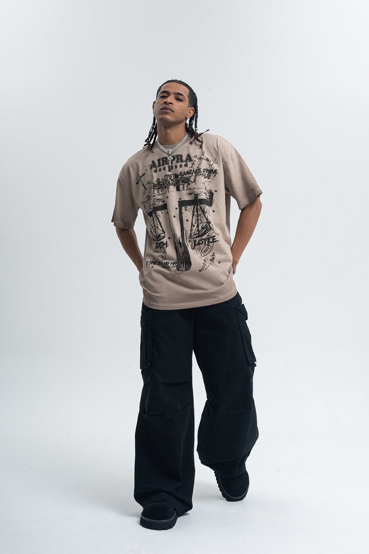 Cross print t-shirt religion top grunge saint tee in grey