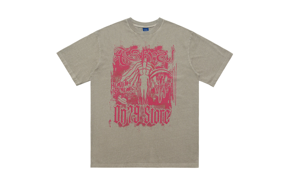 Psychedelic t-shirt Aura top Angel print tee in Brown