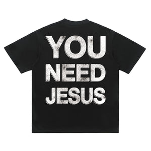 Jesus t-shirt saint slogan top fist print tee in black