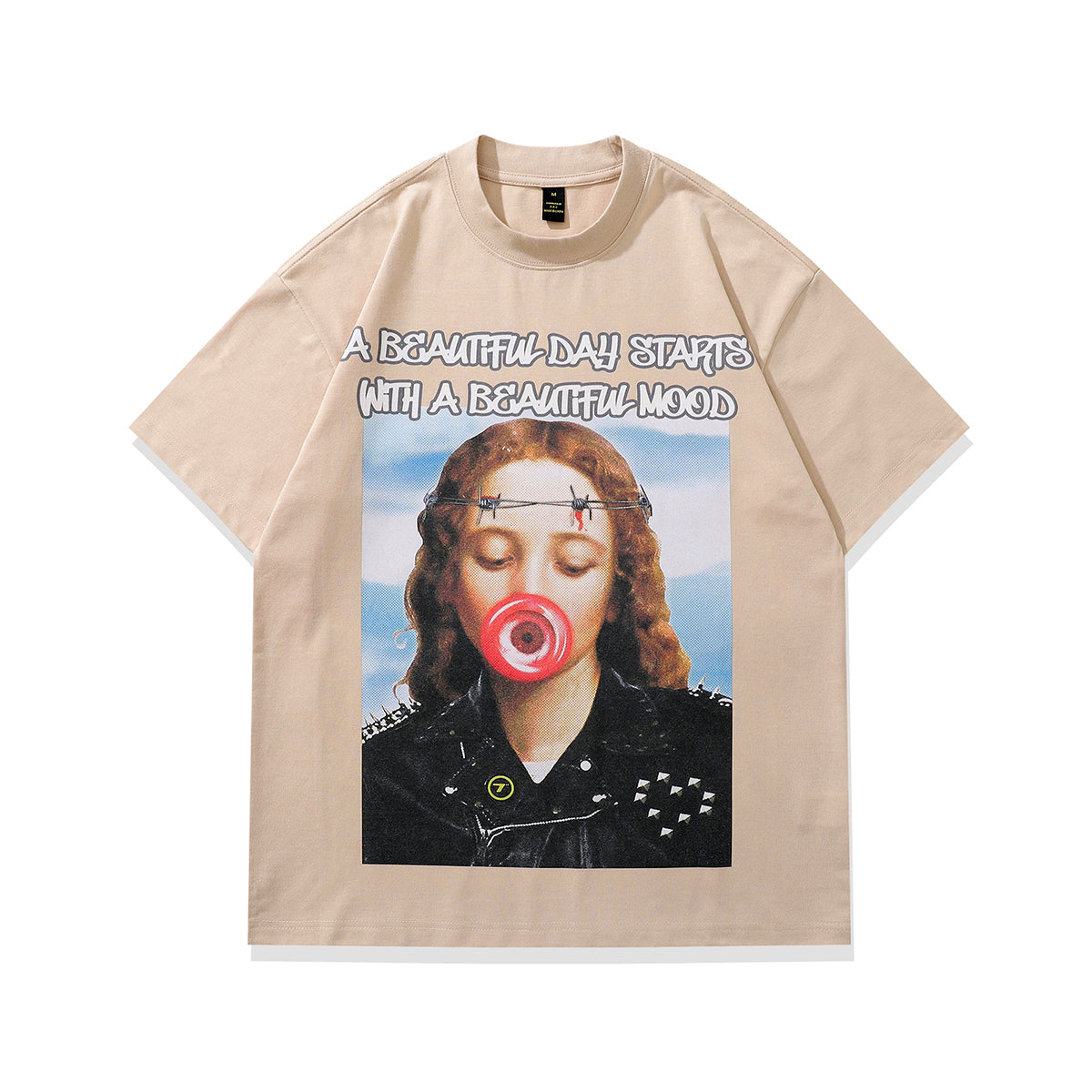 Y2K t-shirt grunge girl tee psychedelic poster top in vintage Cream