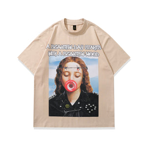 Y2K t-shirt grunge girl tee psychedelic poster top in vintage Cream