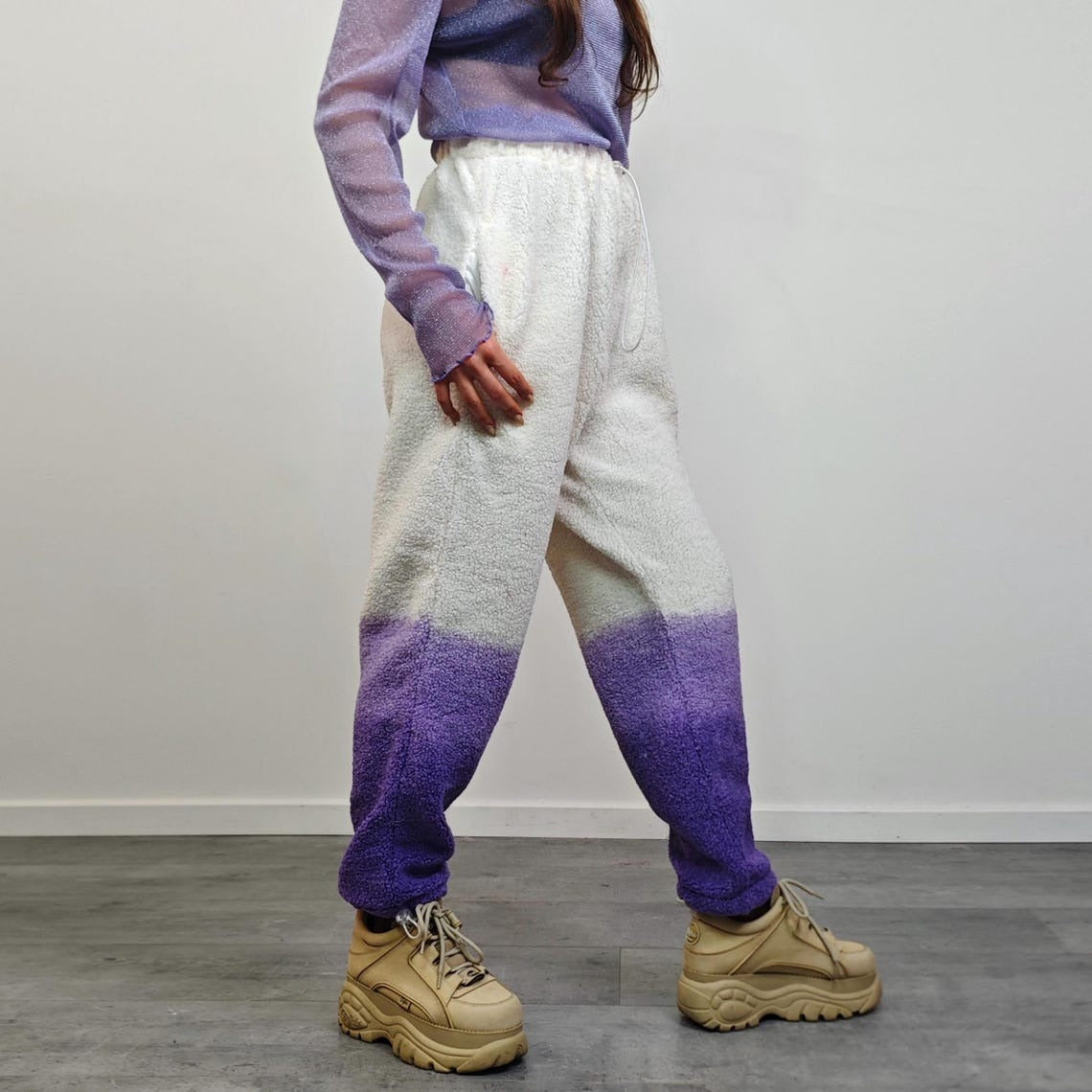 Gradient fleece joggers purple gradient trousers rave sports set burning man outfit festival tracksuit carnival bottoms fancy tracksuit