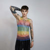 Sparkly mesh top Rainbow vest embellished Gay sleeveless t-shirt rave rhinestone tank transparent LGBT see-through blouse carnival crochet