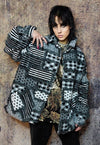 Patched woollen shirt jacket retro check bomber fluffy coat