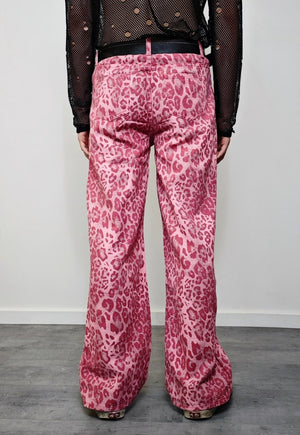 Pink leopard trousers animal print pants loose cheetah pants