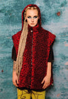 Leopard fleece hooded jacket handmade fluffy animal coat red