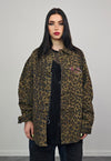 Leopard denim shirt green animal print jean blouse punk top