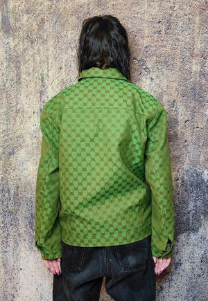 Letter print aviator jacket retro jacquard bomber in green