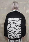 Reworked animal print jacket zebra fleece patch bomber black