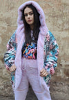 Pastel bandana bomber reversible handmade faux fur jacket